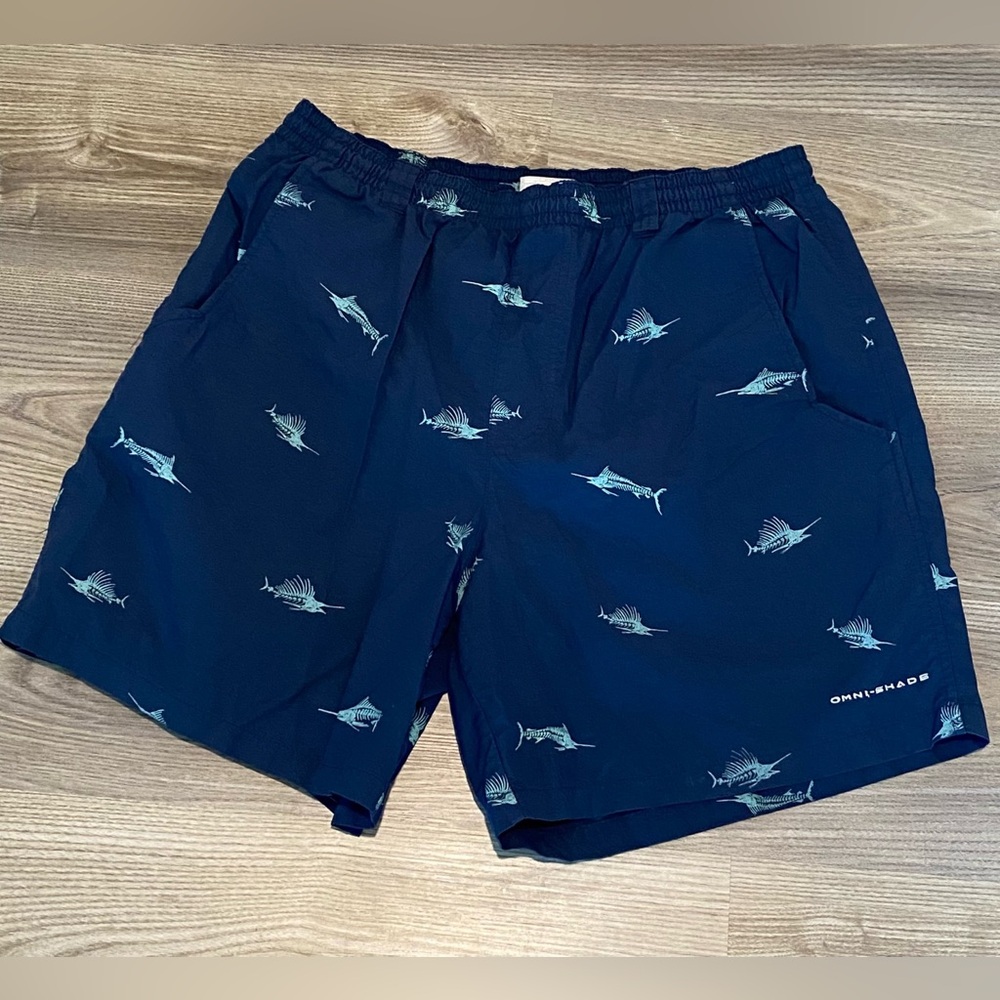 Columbia PFG Omni Shade Backcast II Lined Swim Trunks Mens Medium Marlin Navy - Picture 1 of 8
